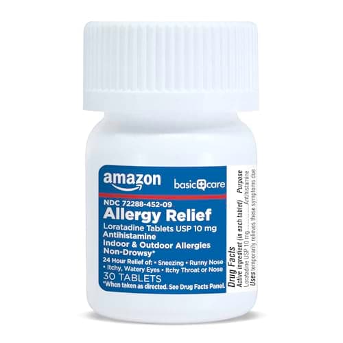 Amazon Basic Care Allergy Relief Loratadine Tablets 10 mg, 24-Hour Non-Drowsy Antihistamine for Sneezing, Runny Nose, Itchy Eyes, Hay Fever, 30 Count — view 5