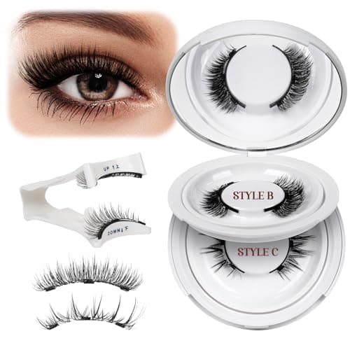 QUEWEL Magnetic Eyelashes Natural Look, 2 Pairs Without Eyeliner, Reusable Kit With Applicator, Half Lashes Easy to Use (Mag-Style A)