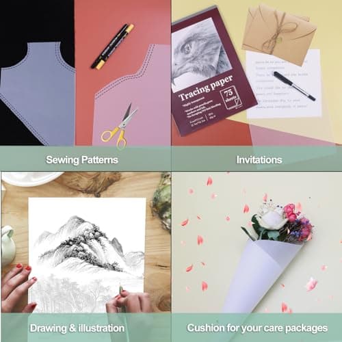 Tracing Paper 8.5x11 inch, 100 Sheets Transparent Vellum Paper for Tracing Pads, 38lb/60gsm Translucent Tracing Paper for Pencil, Marker and Ink，Trace Images, Sketch, Preliminary Drawing, Overlays. — view 6