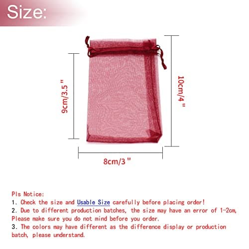 Bezall 100pcs Small Organza Bags 3x4 inch, Burgundy Drawstring Wedding Party Favor Bags Mesh Jewelry Gift Pouches Christmas Candy Bags — view 2