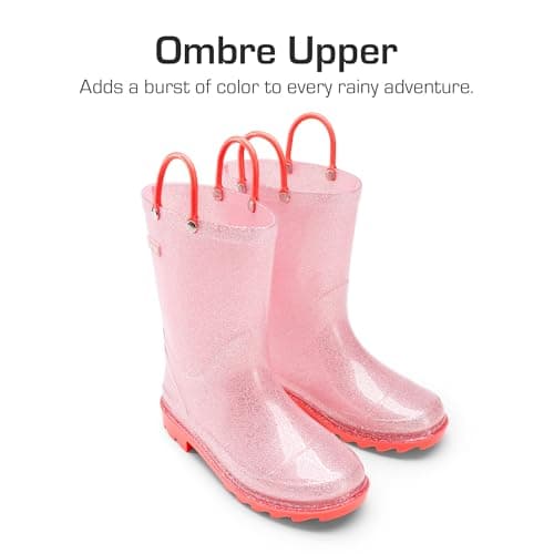 DREAM PAIRS Kids Rain Boots Glitter Boys Girls with Easy-on Handles Sparkly Waterproof Boots Outdoor Playing Rain Boots Toddler Unisex-Child,Size 1 Little Kid,Pink,KKEMRB2501