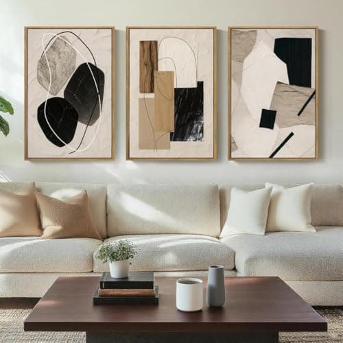 HPNIUB Large Abstract Paintings Framed Neutral Canvas Prints Mid Century Modern Wall Art for Living Room Bedroom Bathroom -16''x24''x3 — view 2