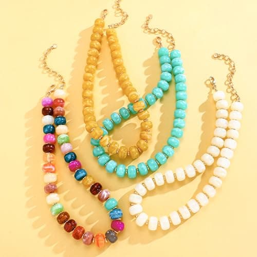 HolidayQbee Beaded necklace for Women Boho Bead Chunky Necklace Big White Bead Necklace Fashion Trendy Summer White Resin Beaded Necklaces Jewelry Gifts — view 7