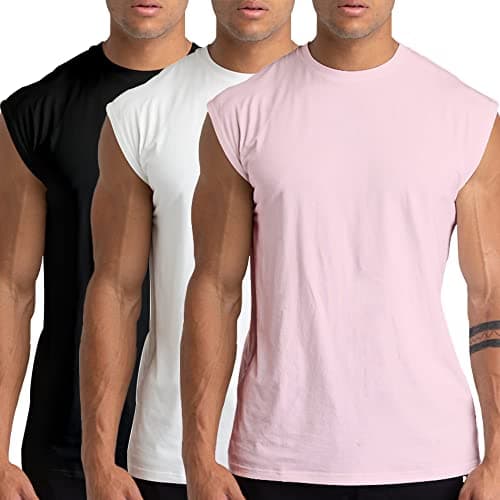 Holure 3 Pack Men's Gym Tank Tops Workout Sleeveless T-Shirts Athletic Muscle Tank Training Bodybuilding Shirts Black/White/Pink XL