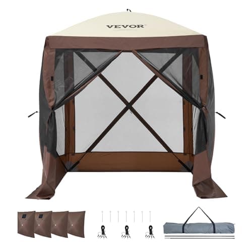 VEVOR Pop Up Gazebo Tent, Pop-Up Screen Tent 4 Sided Canopy Sun Shelter with 4 Removable Privacy Wind Cloths & Mesh Windows, 6x6FT Quick Set Screen Tents with Netting, Brown — view 9