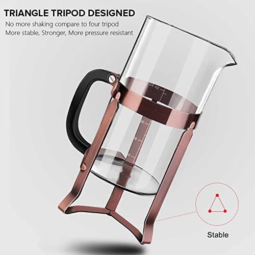 QUQIYSO French Press 34oz, Stainless Steel and Thickened Glass Coffee Maker — view 2