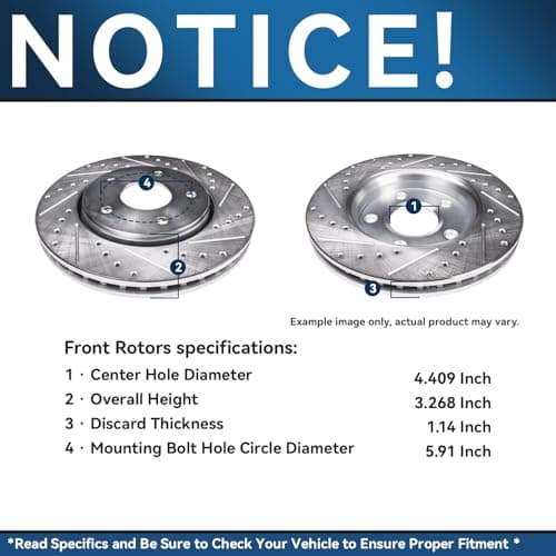 Detroit Axle - Front Brake Kit for Toyota Tundra Sequoia Land Cruiser Lexus LX570 Drilled and Slotted Brake Rotors Ceramic Brakes Pads Replacement : 13.89 inch Front Rotor — view 4