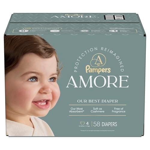 Pampers Amore, Size 4 (15-34 lbs), 58 Count, Our Best Diaper – Hypoallergenic & Fragrance Free, Up to 100% Leakproof, Soft as Cashmere — view 13