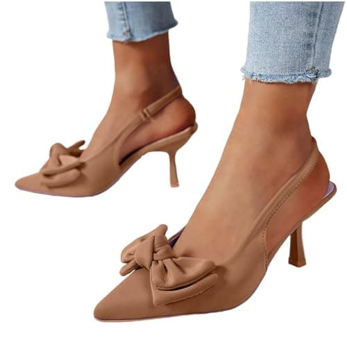 Women's Slingback Heels with Bow Slip On Closed Pointed Toe Kitten Pumps Comfortable Elegant Dress Wedding Party Shoes — view 4