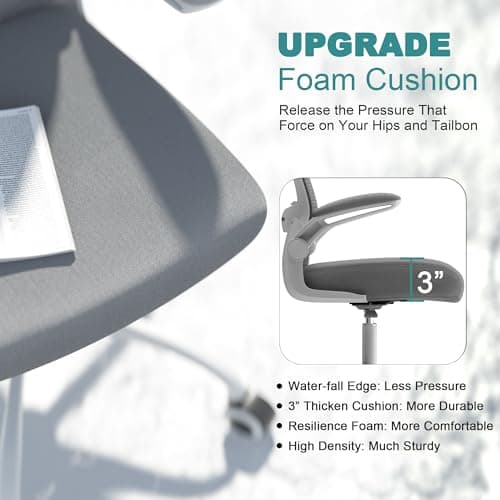 Mimoglad Office Chair, Comfy Desk Chair - High Back Ergonomic Computer Chair with Adjustable Lumbar Support & Headrest, Flip-up Armrests for Guitar Playing (Moon Grey) — view 3