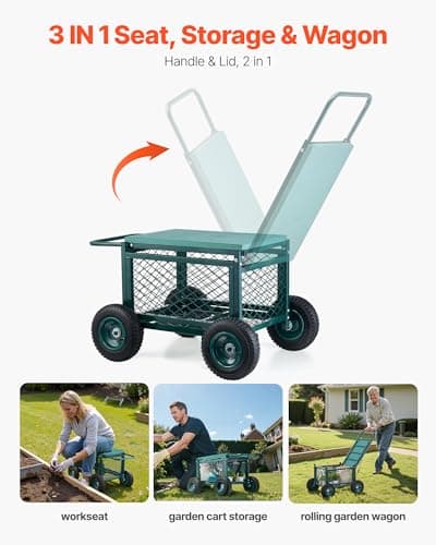 VEVOR Rolling Garden Cart with Seat, Metal Rolling Garden Work Seat with Wheels, Supports up to 400 LBS, Heavy Duty Gardening Cart Scooter, Outdoor Wagon & Stool on Wheels for Lawn, Patio, Backyard — view 5