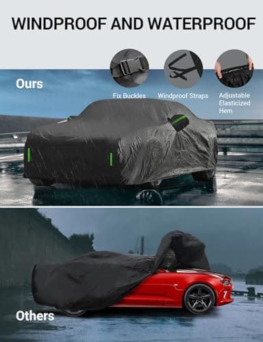 Proadsy Car Cover for Dodge Charger 2006-2025 Waterproof All Weather for Automobiles, Windproof Snowproof Rain Hail Sun UV Protection Full Outdoor Indoor Exterior Car Covers, Black — view 4