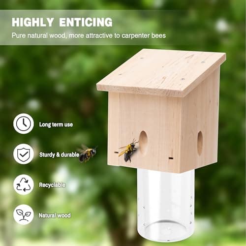 Carpenter Bee Trap for Outside - Pentroof Style Nature Hanging Wood Carpenter Bee Traps Outdoor - Best Bee Trap - Insect Traps with Removable Vault (1 Pack) — view 4