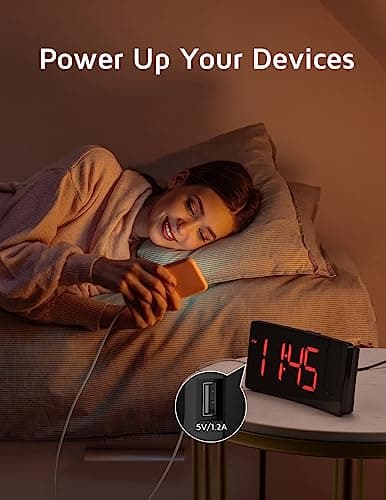 Projection Alarm Clock, Digital Clock with 180° Rotatable Projector, 3-Level Brightness Dimmer, Clear LED Display, USB Charger, Progressive Volume, 9mins Snooze,12/24H, Digital Alarm Clock for Bedroom — view 4
