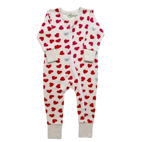 PARADE Organic Signature Print '2-Way' Zip Romper - Long Sleeve Hearts 0-3M with mitts