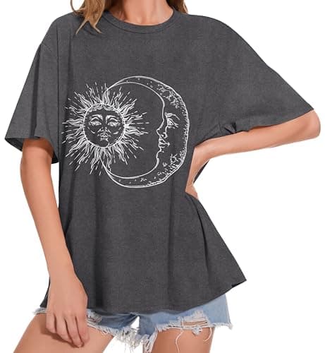 ADOREJOY Womens Oversized T-Shirt Summer Short Sleeve Tops Casual Boyfriend Shirt Loose Fit Tees(A Moon Grey,L) — view 2
