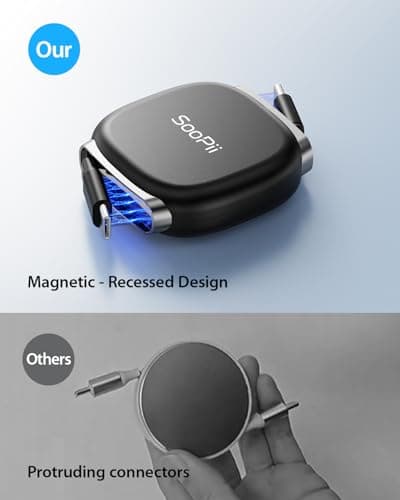 SOOPII USB C to USB C Cable, 240W Retractable USB C Fast Charging Cable with Mag Snap Storage, 5-Stage Length Preset Type C Cable for lPhone 16/15 Pro Max, Galaxy S25/24 (Black 3.3FT) — view 3