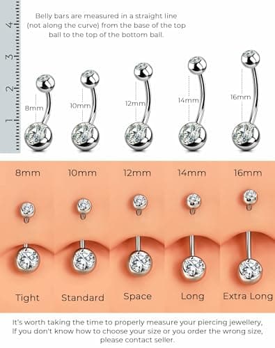 OUFER Gold Belly Button Ring – 5PCS Surgical Steel Belly Rings for Women, 14G Dangle Navel Piercing Jewelry Piercing Nombril with CZ Butterfly Flower Teardrop Barbell for Beach Festival — view 7