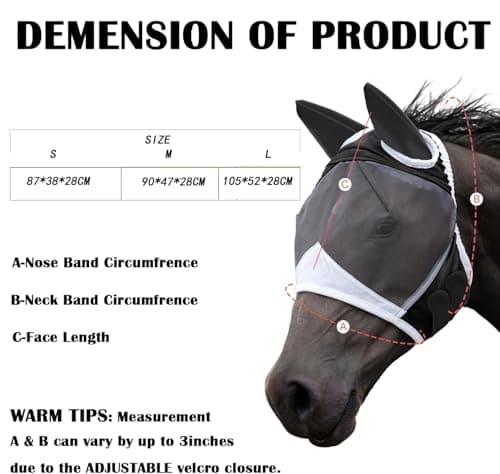 WADY Horse Fly Mask ， Breathable Eye Protection Fly Masks UV Protective Horse Supplies (L)