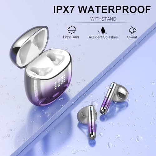Wireless Earbuds, Bluetooth Headphones 48H Playtime Ear Buds with LED Power Display, IPX7 Waterproof Bluetooth 5.4 Earphones in-Ear Earbuds with 4 Mic for Android iOS Cell Phone Laptop, Purple — view 5