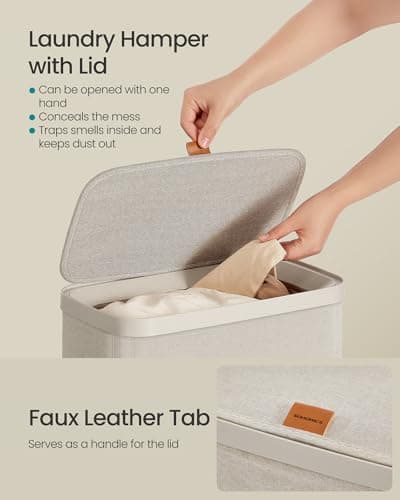 SONGMICS Laundry Basket, 17.2 Gal. Laundry Hamper, Easy Assembly, with Lid and Handles, Removable Liner, 15.4 x 8.7 x 29.5 Inches, Cappuccino Beige ULCB810LH01 — view 3