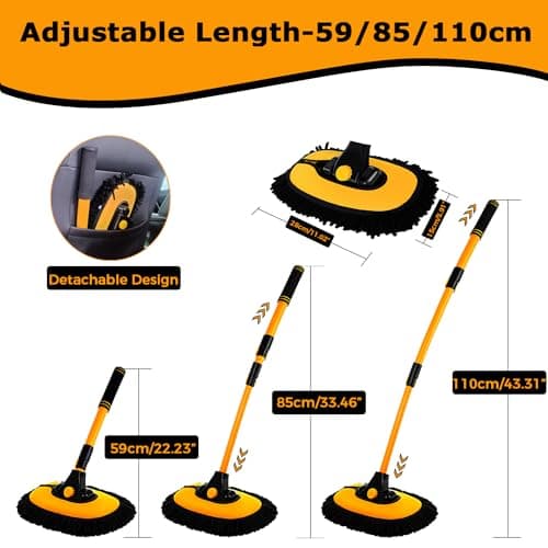 15° Arch Car Wash Brush with Long Handle 43" Telescopic Truck Camper Cleaning Mop RV Automotive Wheel Boat Windshield Exterior Interior 2 in 1 Microfiber Carwash Duster Not Hurt Paint Scratch Free — view 5