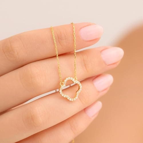 Mothers Day Gifts for Mom Dainty Gold Necklaces for Women Trendy Non Tarnish 14K Gold Plated Cubic Zirconia Necklace Layered Simple Cute Four Leaf Clover Choker Jewelry Birthday Gifts (Cable Small CZ, Gold) — view 6