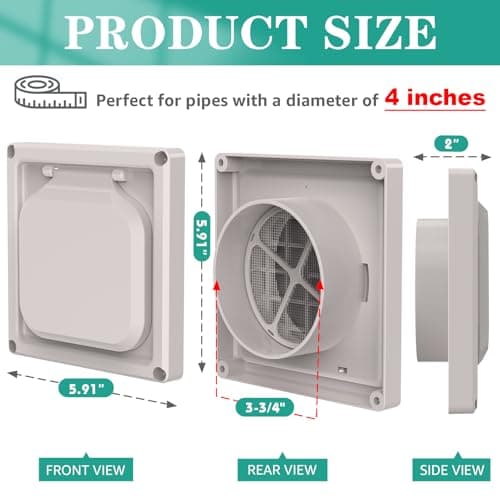 Dryer Vent Cover Outside 4 inch, Magnetic Door Design, Durable Airflow Vent with Lint Trap Screen, Thickened Material, 6 inch x 6 inch Size, Beige
