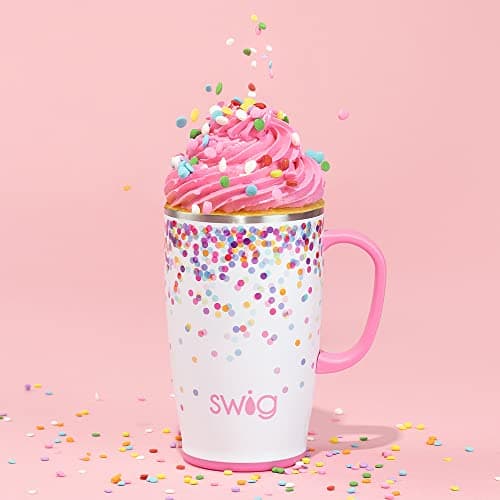 Swig Life 18oz Travel Mug, Insulated Tumbler with Handle and Lid, Cup Holder Friendly, Dishwasher Safe, Stainless Steel, Travel Coffee Cup, Glitter Tumbler, Glitter Gifts (Confetti) — view 2