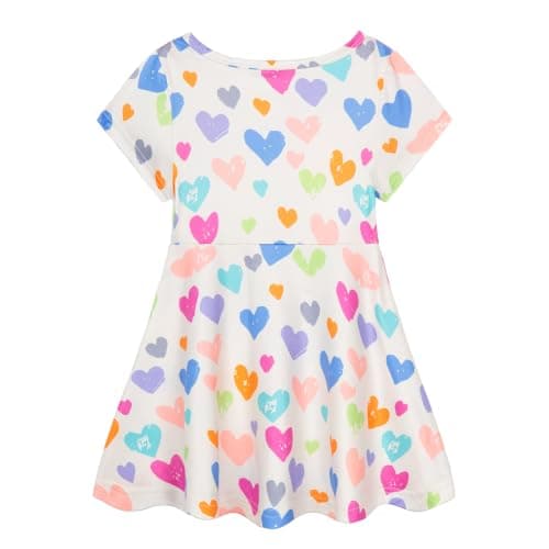 Mud Kingdom Dress for Big Girls Round Neck Short Sleeve Fashion Summer Beige Love Size 10-12 — view 2