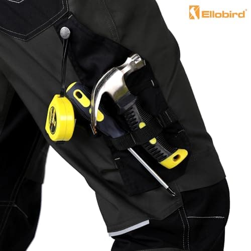 Ellobird Men's Construction Work Utility Pants Relaxed Fit Stretch Flex Cordura Double Knee Reinforcement Carpenter Cargo,(Black Knight,34W x 32L) — view 5