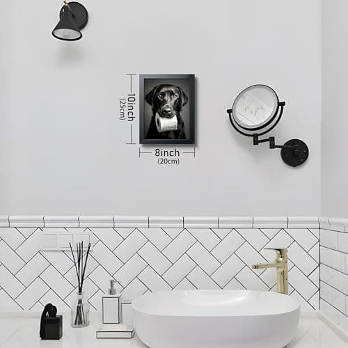 Black and White Bathroom Wall Art, Funny Labrador Dog Canvas Prints Poster, Cute Dog Chewing Toilet Paper Wall Decor, Modern Farmhouse Restroom Bathroom Home 8x10 Inch Framed — view 7