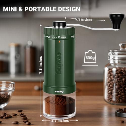 World's First 60g Large Capacity Manual Coffee Grinder, Portable Hand Coffee Bean Mill with 40 Adjustable Settings, Stainless Steel Burr Grinder for Pour Over, Camping, Travel, Gift (Forest Green) — view 3