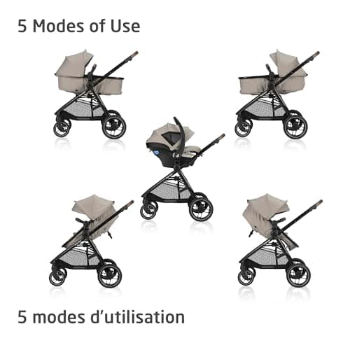 Maxi-Cosi New Generation Zelia Luxe 5-in-1 Modular Travel System, Carriage Mode, Reversible Toddler Seat, Mico Infant Car Seat (included), Enhanced All-Terrain Wheels, Use from Birth – New Hope Tan