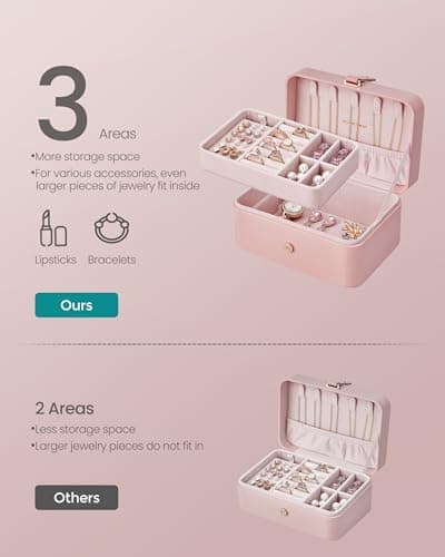 SONGMICS GISELLA Collection - Travel Jewelry Organizer, 2-Layer Jewelry Case Holder with Shiny Metal Hardware, Portable, Premium Velvet, for Earrings Necklaces, Jelly Pink UJBC166R01 — view 4