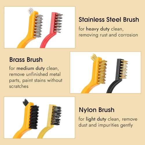 Wire Brush for Cleaning, Small Brass Steel Nylon Brush, Metal Rust Remover — view 2
