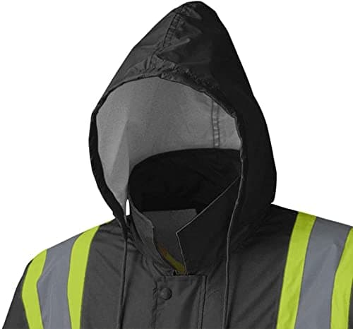 Pioneer Hi Vis Waterproof Lightweight Rainsuit - Work Safety Hooded Jacket and Bib Pants - Adjustable Pant Length - Black — view 8
