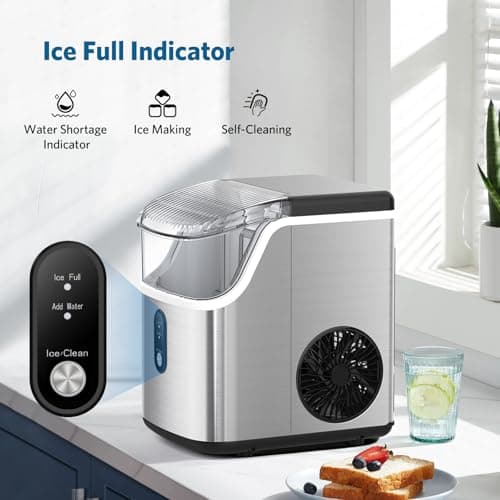COWSAR Nugget Ice Makers Countertop Soft Chewable Pellet Ice Machine with Auto-Cleaning Function, 34Lbs/24H, Portable Ice Makers for Kitchen, Office, Home,Silver — view 3