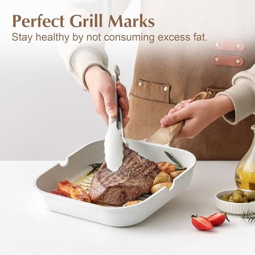 SENSARTE Nonstick Ceramic Grill Pan for Stove Tops, Versatile Square Grilling Pan with Pour Spouts, Durable Grill Skillet for All Stoves (Gas, Electric, Induction) Non-toxic PTFE/PFAS/PFOA Free — view 2