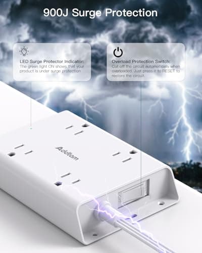 Addtam Power Bars with Surge Protector, 5FT Flat Extension Cord with Multiple Outlets, Power Strip with 4 USB Ports (2 USB C), 4 Wide Outlets Charging Station for Home Office Dorm Room Essentials — view 3