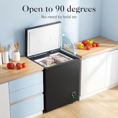 LifePlus Chest Freezer - 3.5 Cubic Feet Deep Freezer Compact Freezer with Fast Cold 7 Adjustable Temperature Convenient Pulley, Small Freezer with Low Noise Energy Saving, Black — view 5