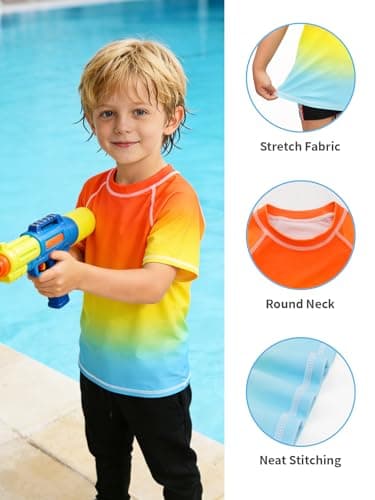 Bivivvy Boys Swim Shirt UPF 50+ Rash Guard Toddler Kids Short Sleeve UV Sun Protection Shirt Quick Dry Swim Top Beach 3-14Y Orange — view 4