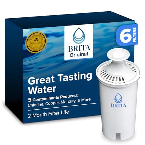 Brita Standard Water Filter for Pitchers and Dispensers, Reduces Copper, Cadmium and Mercury Impurities, Lasts Two Months or 40 Gallons, Includes 6 Filters for Pitchers