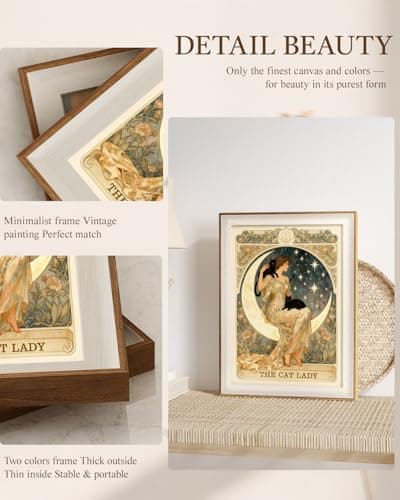VIYYIEA Cat Lady Vintage Poster Nouveau Framed Wall Art, Canvas Print Waterproof Moon and Stars Aesthetic, Home Decor for Living Room Bedroom Art for Cat Lovers 12x16 Inch — view 5