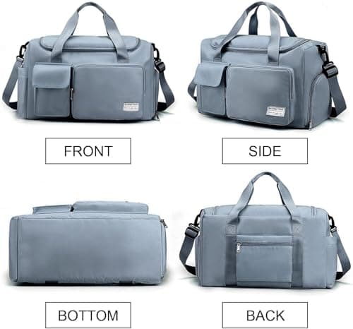 Gym Bag Womens Men with Shoes Compartment and Wet Pocket, Lightweight Foldable Travel Duffel Bag Sport Gym Tote Bags Weekend Overnight Bag for Travel Sports Yoga Outdoor Activities (Blue) — view 5