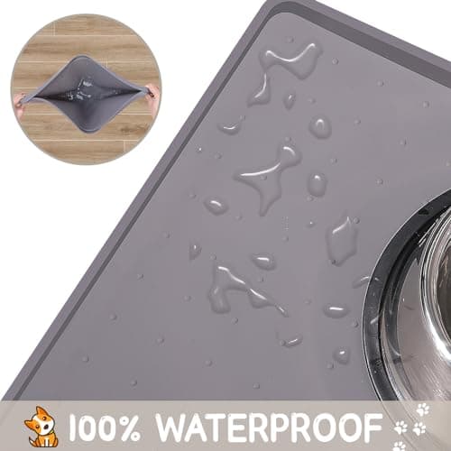 MateeyLife Silicone Cat & Dog Food Mat for Floors Waterproof, Anti-Slip Dog Bowl Mats for Food and Water, Pet Feeding Mats with Lip to Prevent Spills, Pet Placemat for Messy Drinkers to Protect Floors — view 3