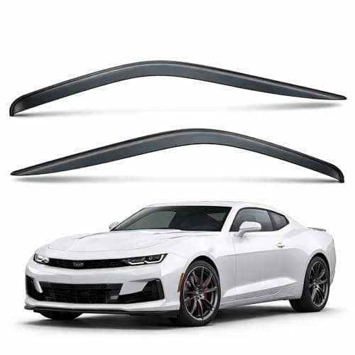 Outside Mount Car Window Rain Guards Compatible with Chevrolet Camaro 2010-2016 | Tape-On | Rain Shields Window Visor Window Deflectors | Dark Smoke, 2 Pcs Set, WV2M-033