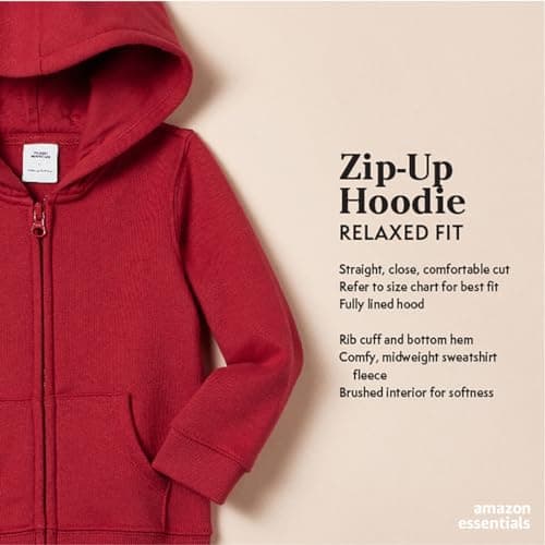 Amazon Essentials Girls' Fleece Zip-Up Hooded Sweatshirt with Lined Hood and Rib Knit Detail, White, Medium