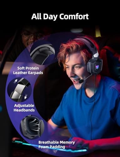 Gaming Headset with Microphone, Gaming Headphones Compatible for PS4 PS5 Xbox PC with RGB Lights, PlayStation Headset with Noise Reduction 7.1 Surround Sound Over-Ear and Wired 3.5mm Jack (Black) — view 3