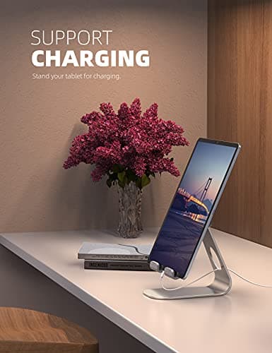 Lamicall Tablet Stand, Adjustable iPad Stand : Desktop Stand Holder Dock Base Mount for iPad Pro Air mini 9.7 12.9 10.5, Kindle, Samsung Galaxy Tab and Other Tablet 4-13", Desk, Kitchen - Silver — view 3